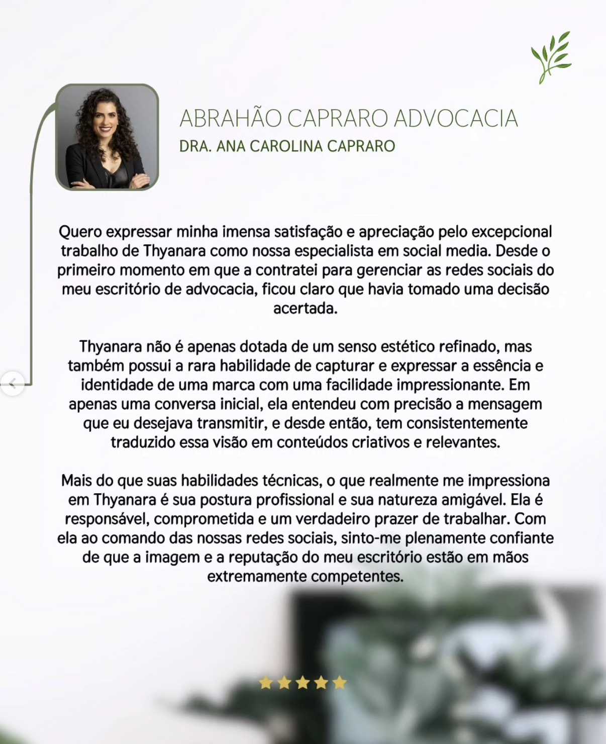 Depoimento de Dra. Ana Carolina Capraro